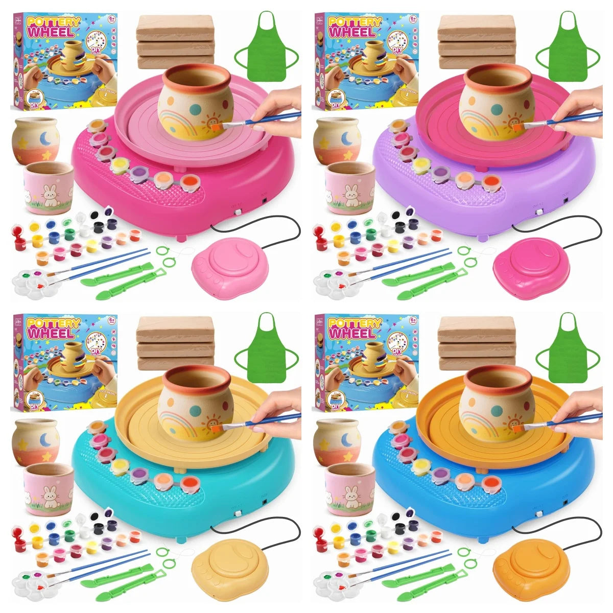 Hotfree Pottery Wheel for Kids with Clay Kit - Arts and Crafts for Kids Ages 6-8 8-12, Complete Pottery Kit with Air Dry Clay and Painting Tools, Easter Christmas Birthday Gift for Boys Girls