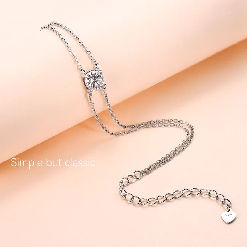 OXTAO D Color 6.5mm 1ct Moissanite Bracelet for Women 925 Sterling Silver Double Chain Bracelets Fine Jewelry Gift withCertified