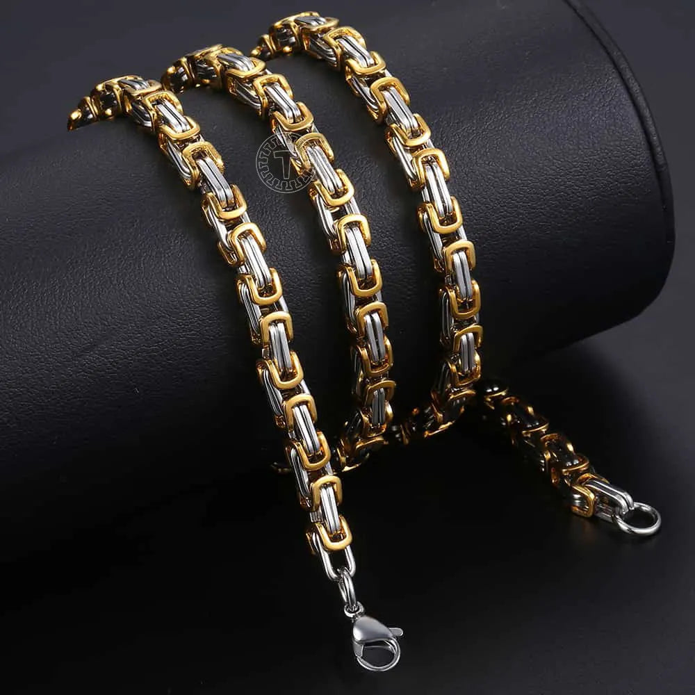 Hermah 5mm Mens Gold Silver Color Byzantine Box Necklace Stainless Steel Chain Length DIY Fashion Jewelry