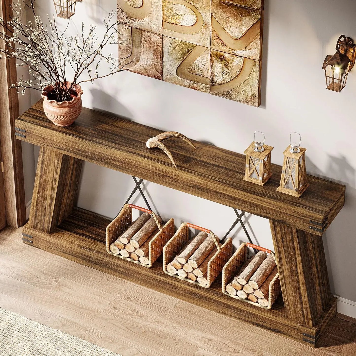 70.9" Farmhouse Console Table, Long Sofa Table Behind Couch with Storage, Narrow Wooden Console Station, Industrial, Customized