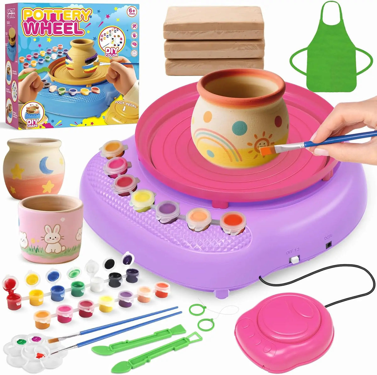 Hotfree Pottery Wheel for Kids with Clay Kit - Arts and Crafts for Kids Ages 6-8 8-12, Complete Pottery Kit with Air Dry Clay and Painting Tools, Easter Christmas Birthday Gift for Boys Girls