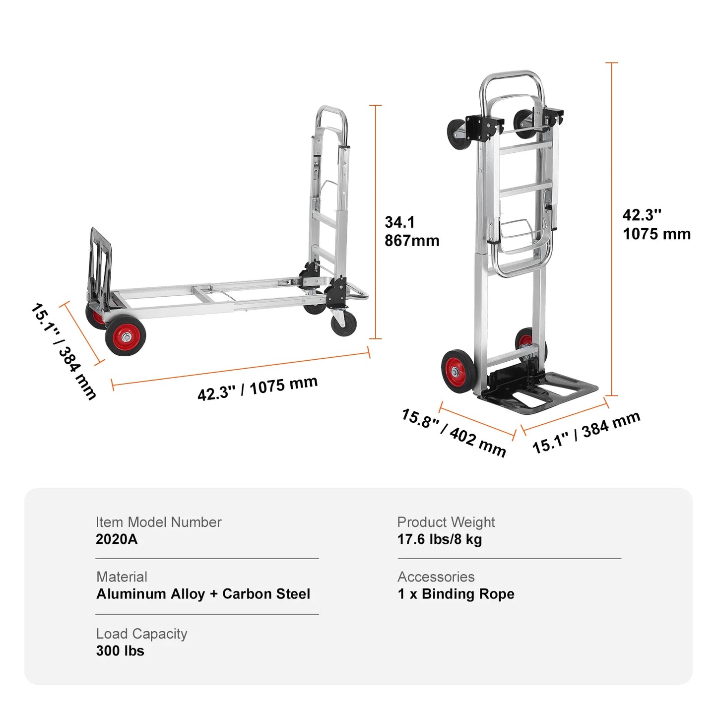 SucceBuy 400lbs Folding Hand Truck Lightweight Dolly with Wheels Foldable Luggage Utility Cart for Transport Moving in Warehouse