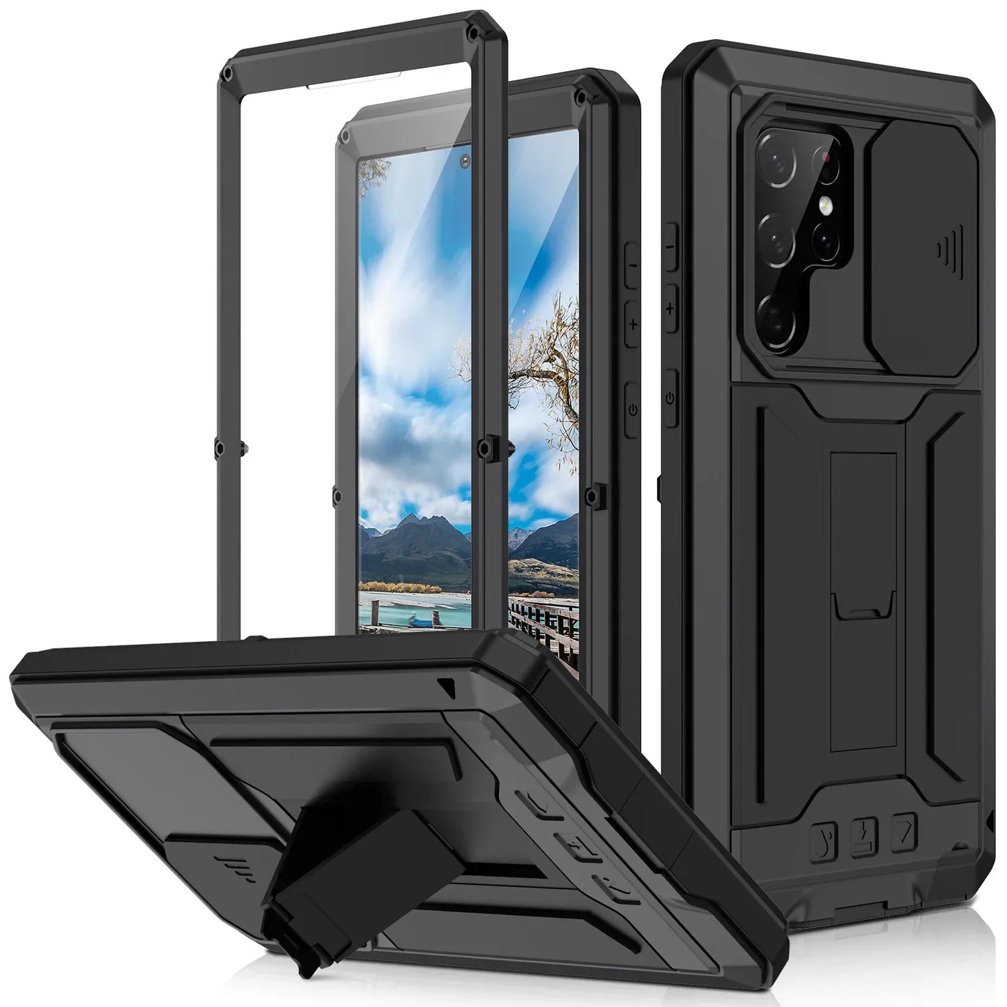 Military Grade Full-Body Rugged for Samsung Galaxy S24 S23 S22 Ultra Plus Case Built-in Kickstand Slide Camera Protective Cover