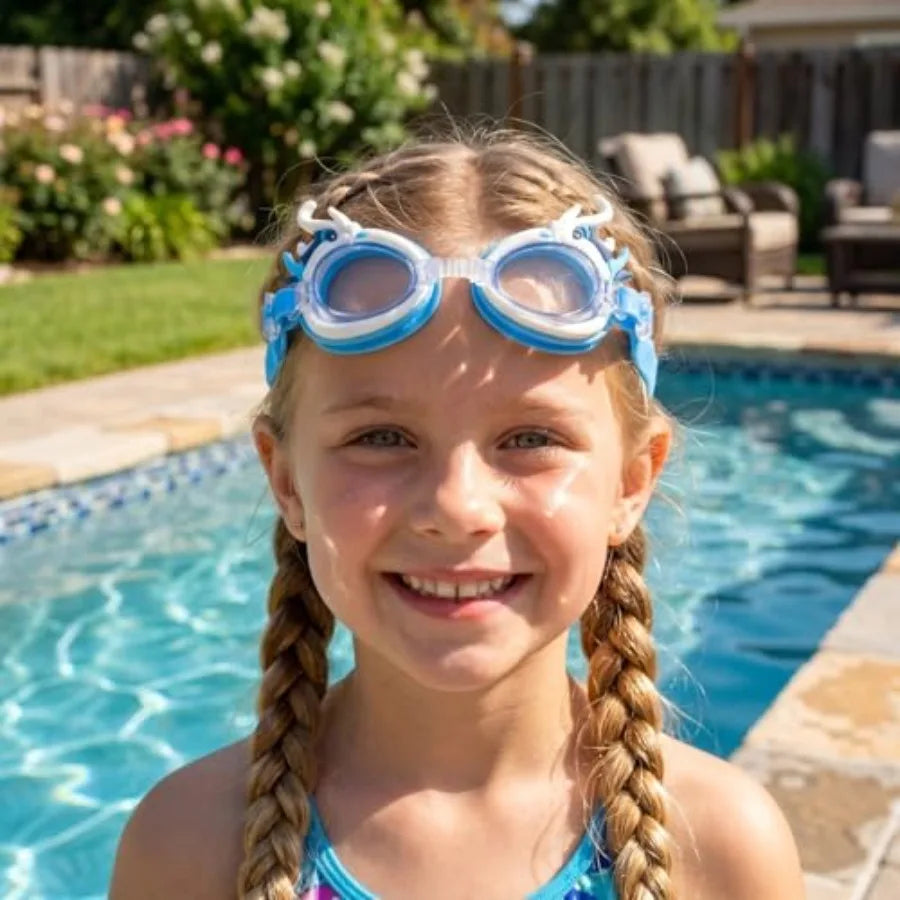 Swim Goggles, Anti-fog Vision Swimming Goggles for Boys And Girls, Leak-proof Soft Silicone Water with Cartoon Dragon Design, A