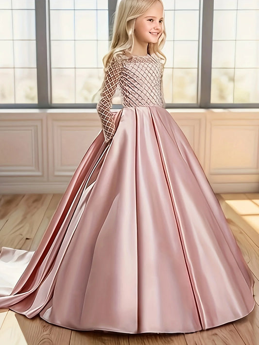 Fancy Lace Trailing Flower Girl Dress First Communion Dress Gorgeous Flower Girl Dress Christmas Gift