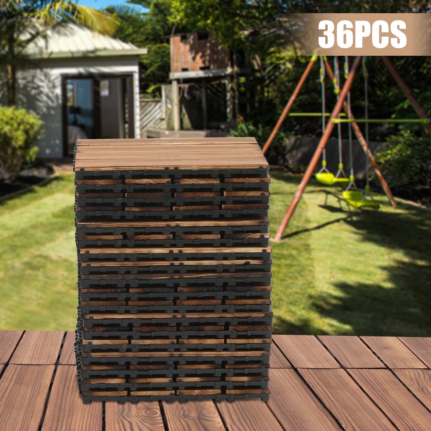 36 Pieces of 30 * 30cm Spliced Wooden Flooring, Terrace Wooden Flooring Tiles, 12 Inches X 12 Inches, Outdoor Waterproof