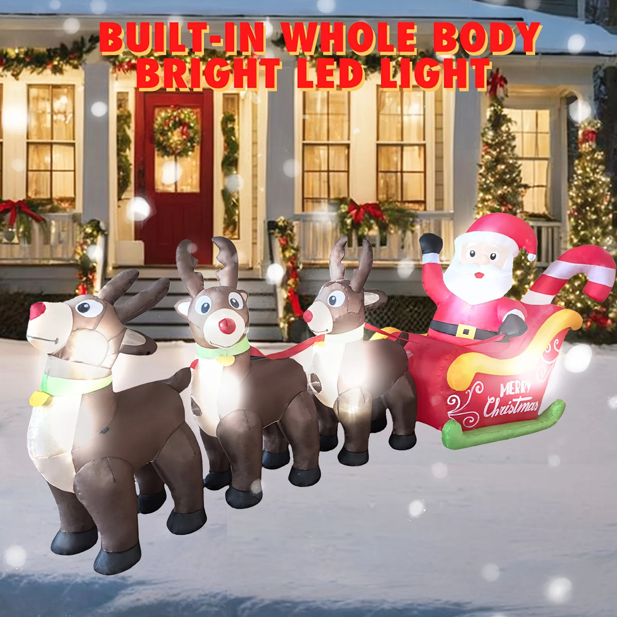 2026 New 9.8FT Christmas Big Inflatable Santa Sleigh with 3 Reindeer LED Blow Up Outdoor Yard Decor for Garden Lawn Holiday Party lovely Santa Claus LED Lighted