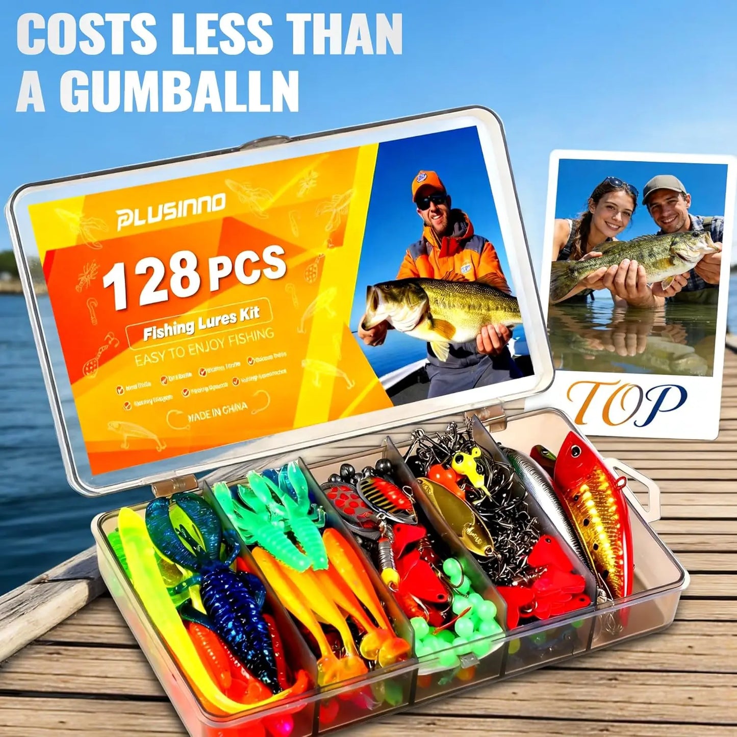 All-in-One Fishing Tackle Box with 128pcs Lures & Accessories Kit for Bass Trout, Ideal Gift for Men Dad Beginners