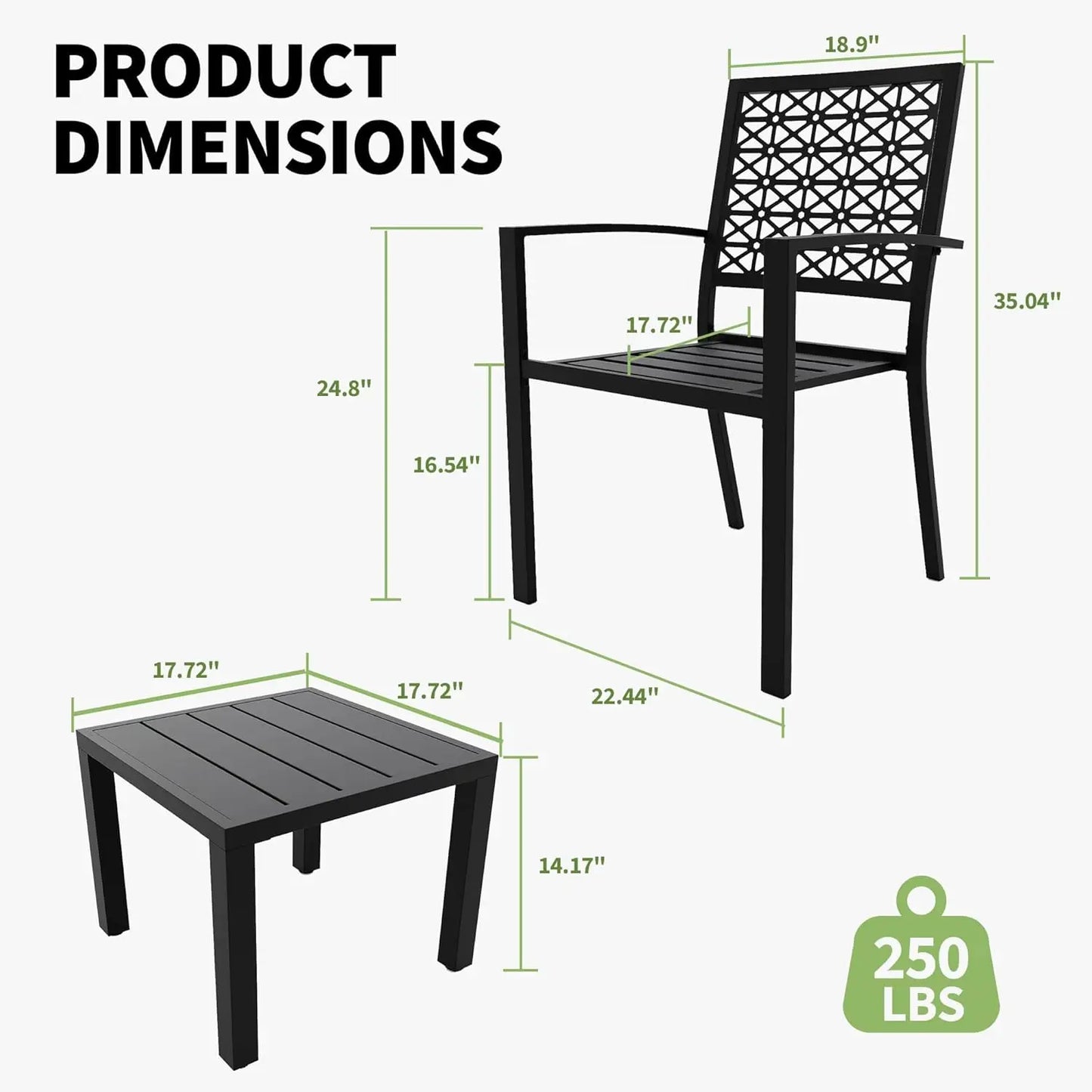 3-Piece Outdoor Bistro Set,Stackable Modern Metal Patio Furniture Set, 2 Chairs&Coffee Table,for Backyard Balcony Garden Lawn