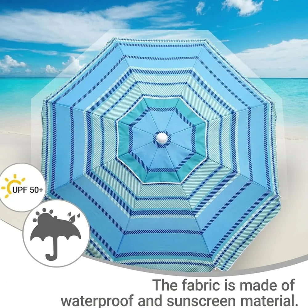 6ft Wind Resistant UV50 Beach Umbrella with Sand Anchor Carry Bag Portable Sun Shade for Outdoor Patio Pool Garden