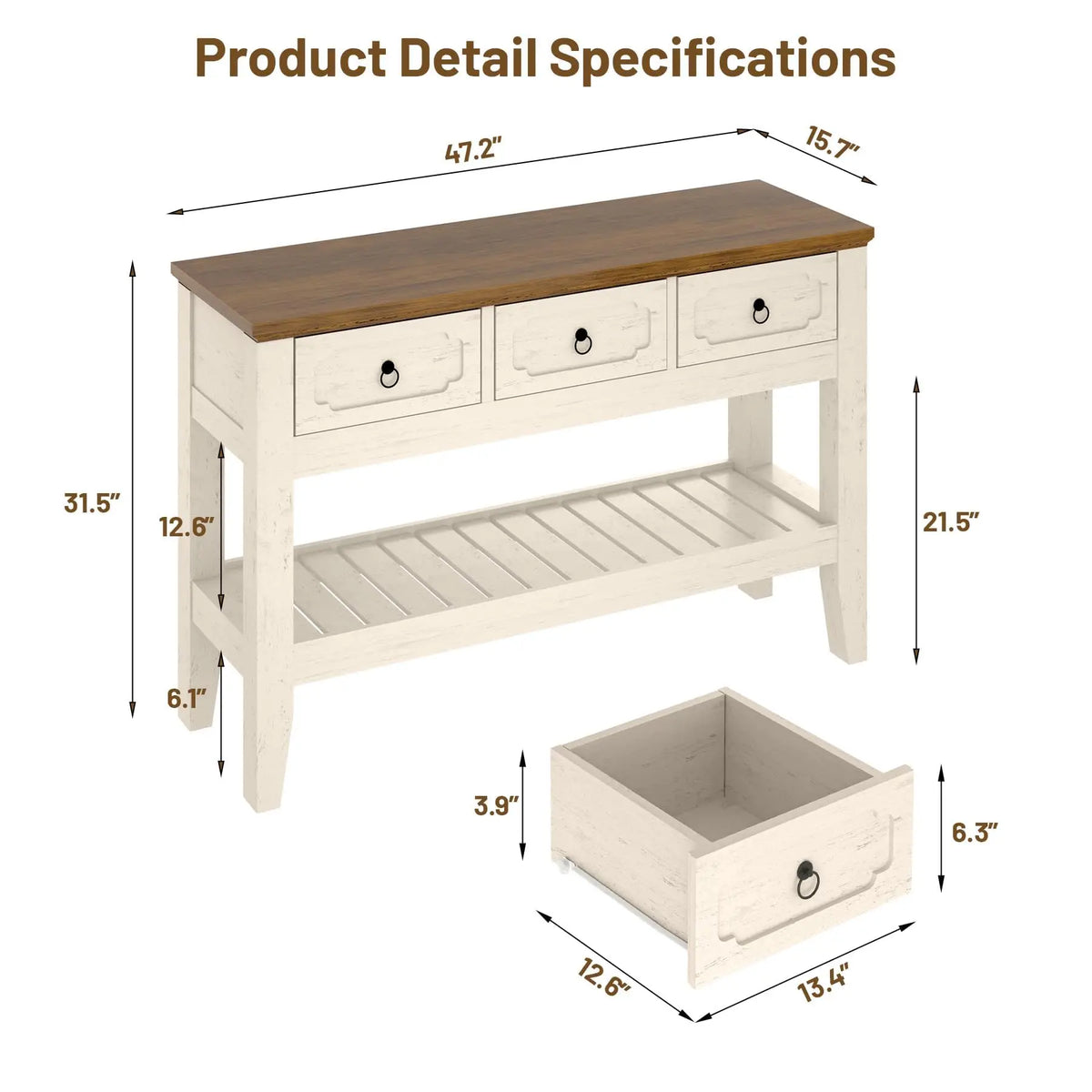 Farmhouse Console Table With Drawers Rustic Wood Entryway Table