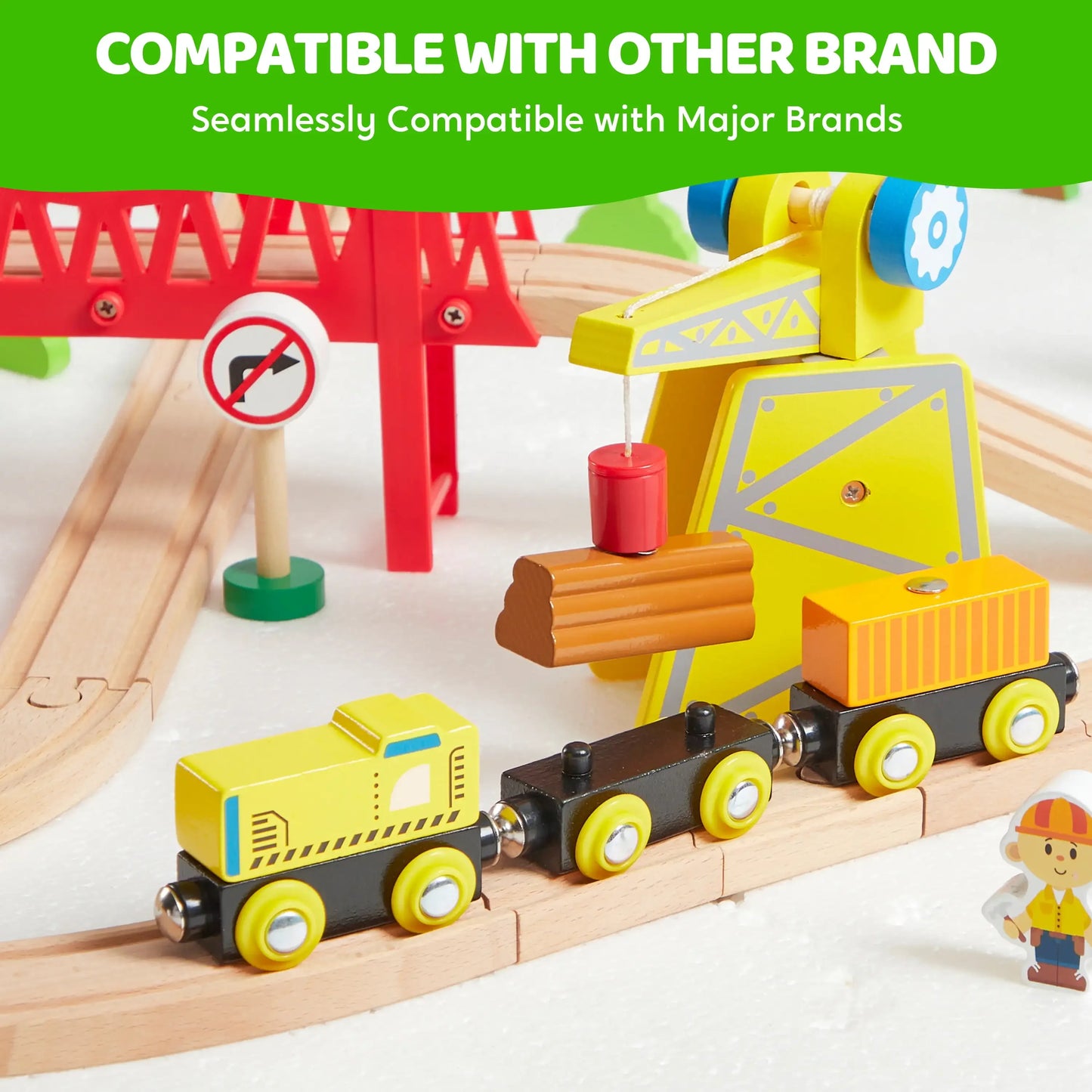 Joyfy 110/60 Pcs Wooden Train Set with Tracks City Scene Railway Set with Magnetic Trains Toy for kids Birthday Christmas Gift
