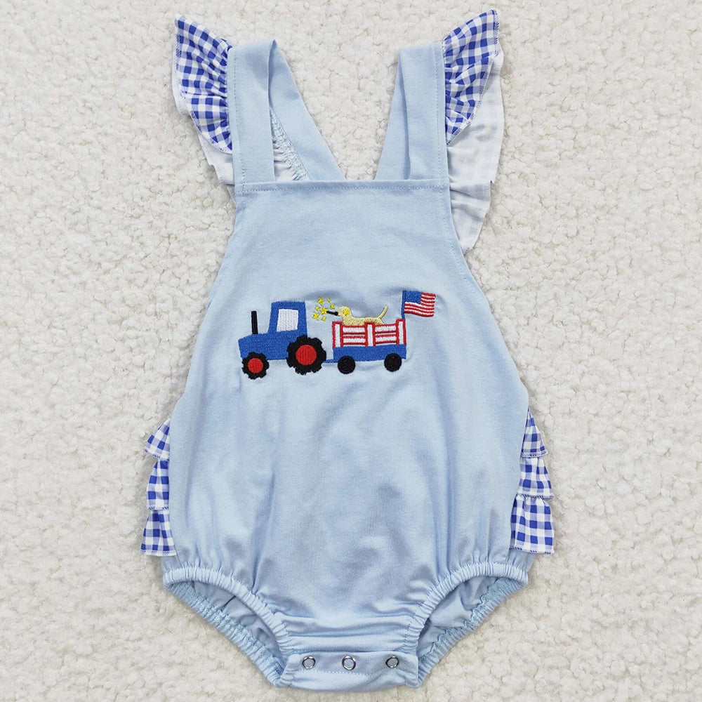 Hot Sale Baby Girls Rompers 4th of July Dog Pink Rompers Boutique Kids Sibling Clothes Baby Rompers Toddler Girls Bubbles Boys Bodysuits