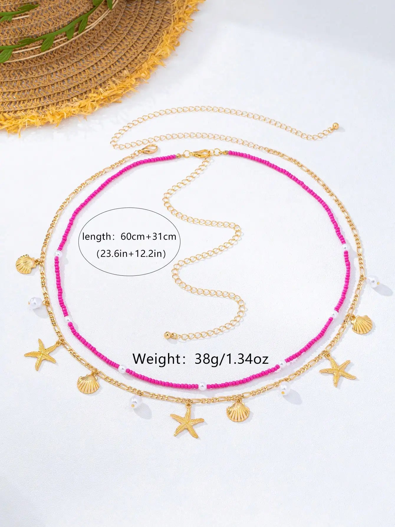 2pcs Bohemian Style Ocean Series Shell & Starfish Beaded Waist Chain For Women