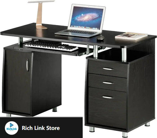 47.25" Ergonomic Computer Drawers & File Cabinet for Home Office Storage, Espresso Writing Desk, ONE Size