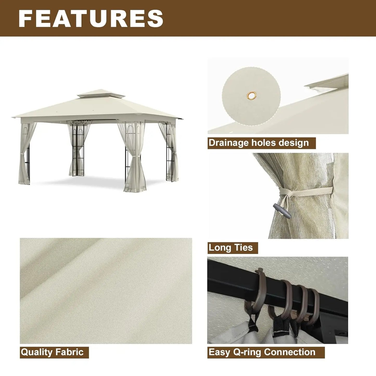 Customized Patio Gazebo Tent, Comfortable Soft Fabric Top With Complete Netting Ideal For Outdoor Rest & Entertainment