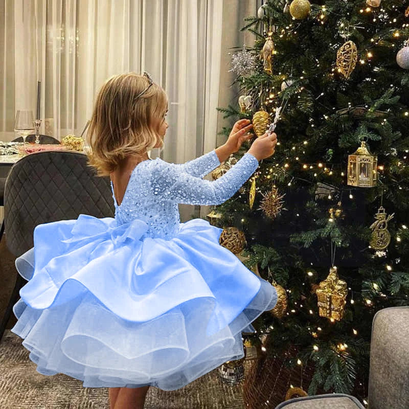 Short Little Girls Pageant Dresses for Wedding Kids First Communion Puffy Ball Gown
