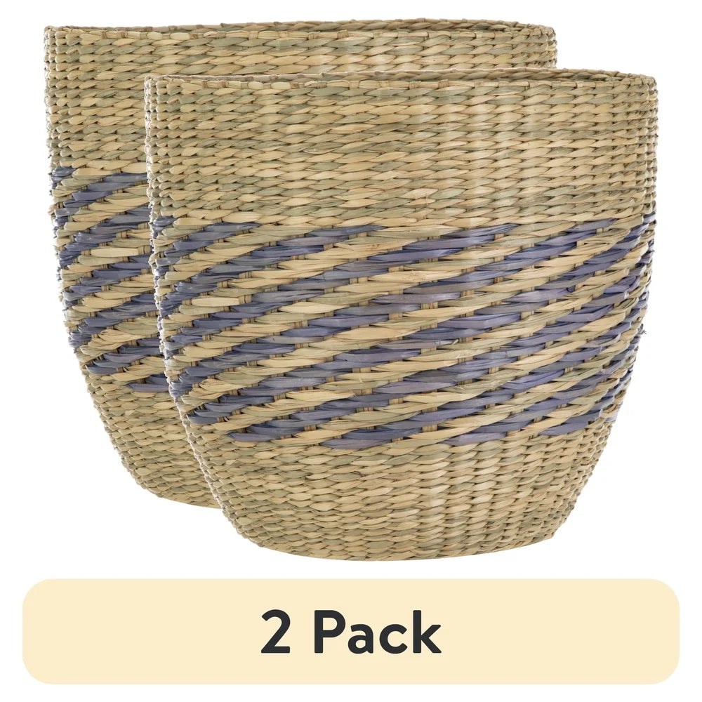 2 Pack Handwoven Seagrass Basket Tapered Design Decorative Storage Container Perfect Indoor Planter Nesting Home Organization