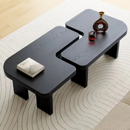 Modern Black Wooden Flexible Splicing Nesting Coffee Table Set Living Room