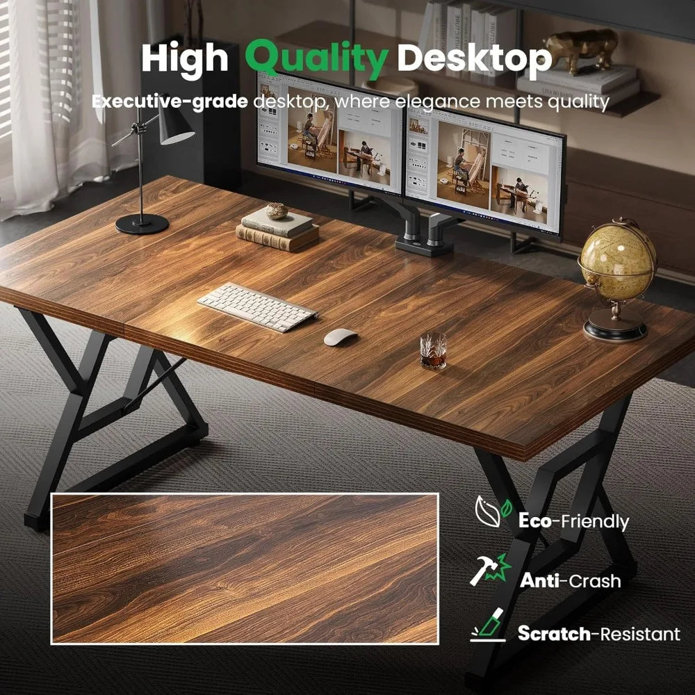 70.8" Large Executive Desk - Computer Office Desk Workstation, Modern Business Writing Table with Sturdy Metal Legs for Home Off
