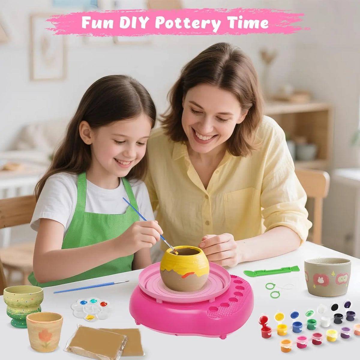 Hotfree Pottery Wheel for Kids with Clay Kit - Arts and Crafts for Kids Ages 6-8 8-12, Complete Pottery Kit with Air Dry Clay and Painting Tools, Easter Christmas Birthday Gift for Boys Girls