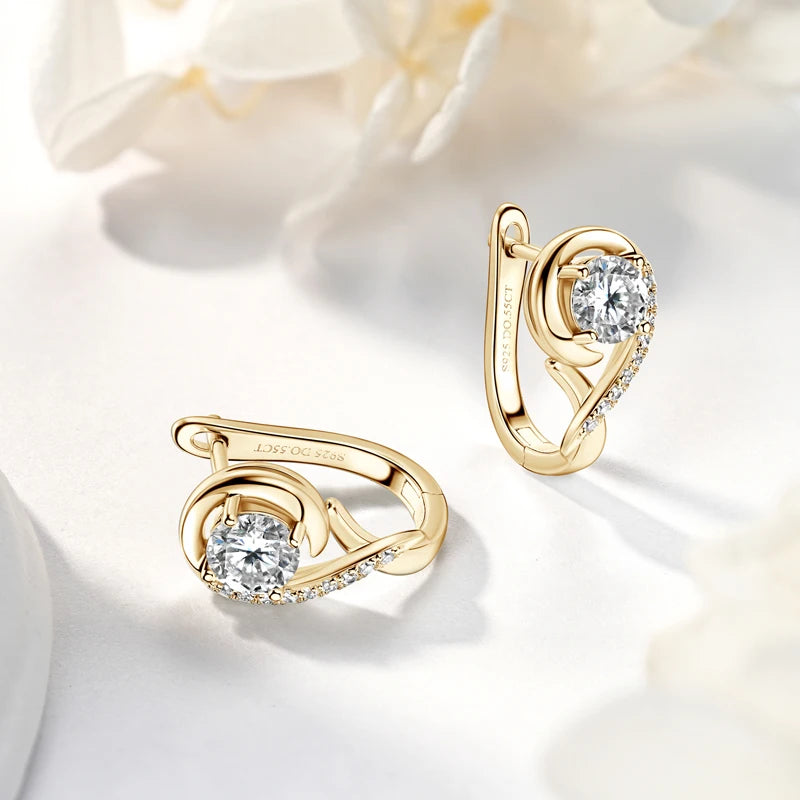 OXTAO U Moissanite Hoop Earring with Certificate 5mm D Color Female Jewelry 925 Sterling Silver Wedding Party Huggie Earring