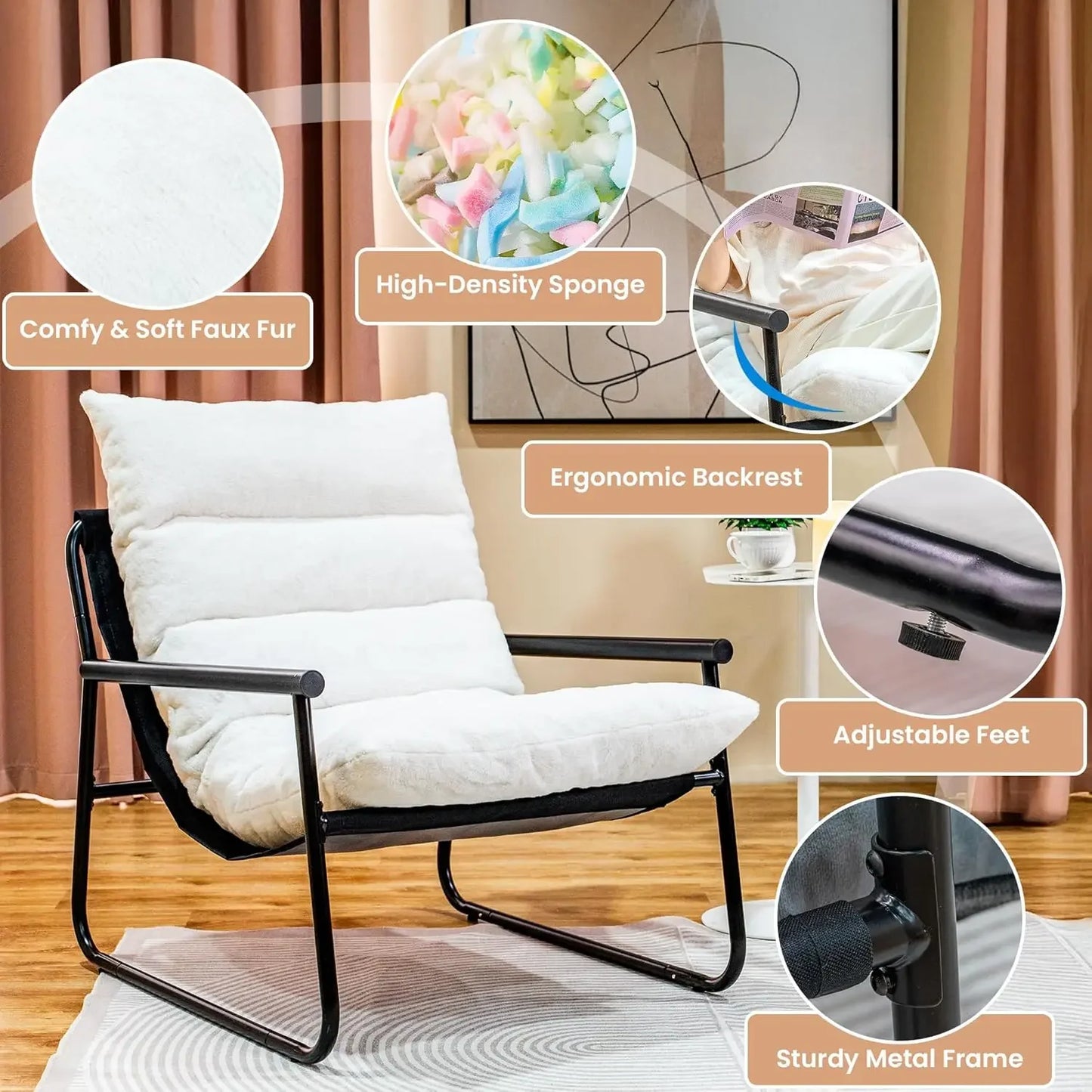 Plush Modern Accent Chair Set of 2 or Single Comfy Chair for Bedroom — Ergonomic Lounge Chair with Stylish Upholstery,