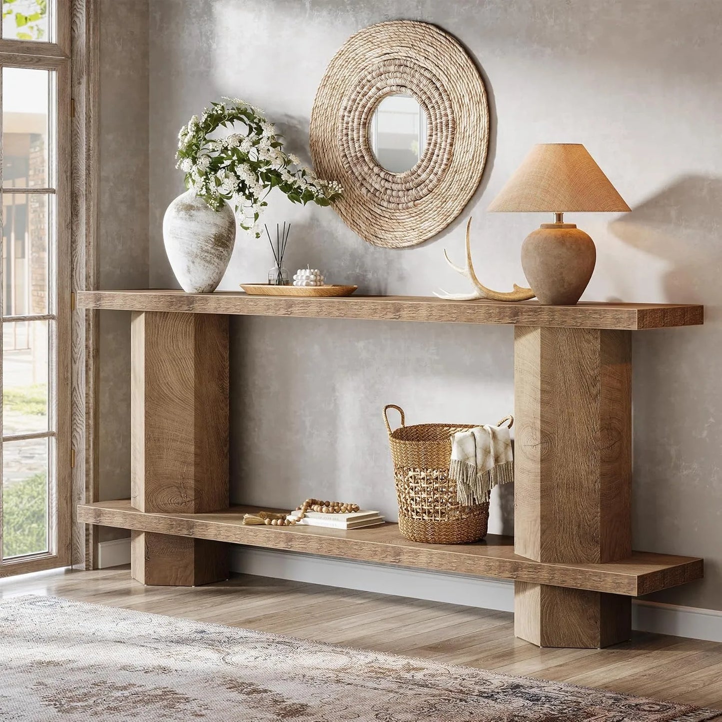 LITTLE TREE 71-Inch Long Wooden Console Sofa Table, Entryway Living Room Hallway Foyer Furniture (Burlywood)