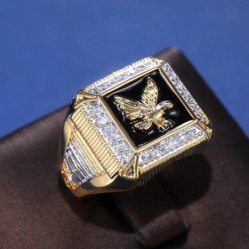 Fashionable Men's Ring Eagle Ring Inlaid with Artificial Cubic Zirconia Hip-hop Style, Give Male Friends A Birthday Gift