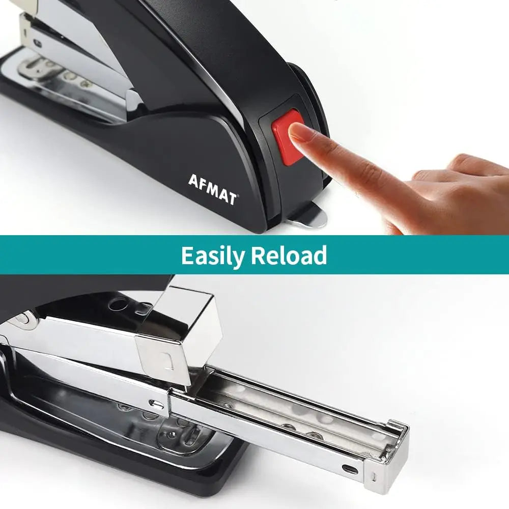 50-Sheet Effortless Stapler, One Finger Operation, Built-in Remover, Space-Saving for Home & Office