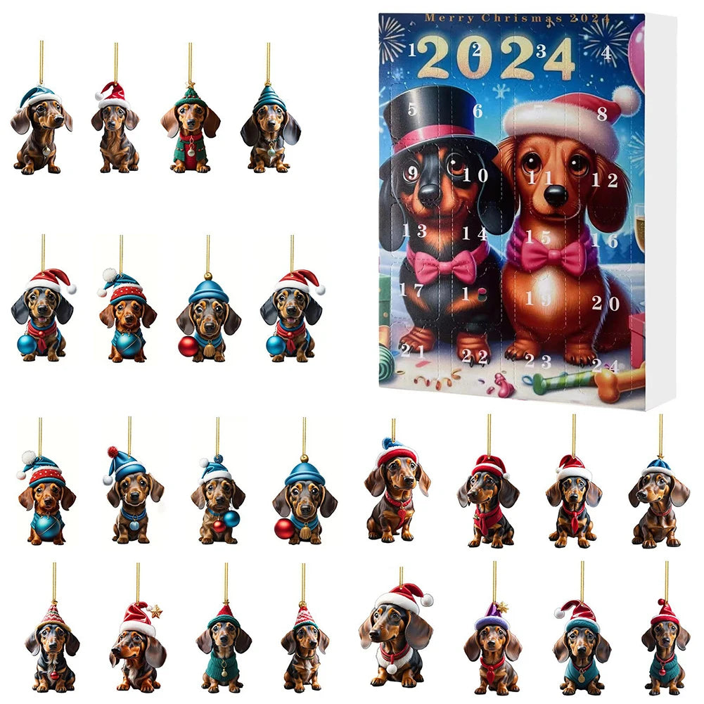 2025 Countdown Advent Calendar Dachshunds Kit 24 Days Dachshunds Advent Calendars Soccer Party Birthday Christmas Supplies Box f