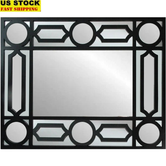 Geometric Black Framed Rectangular Wall Mirror with Hanging Hardware Versatile Display Home Decor and Space Enhancement