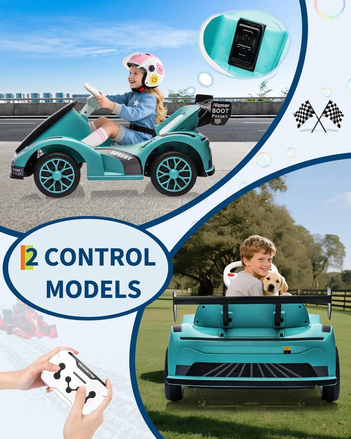 Drift Kart for Kids Electric Ride on Car with Dual Motor 6v Battery-Powered Racing Go Kart with Remote Control, LED Lights,