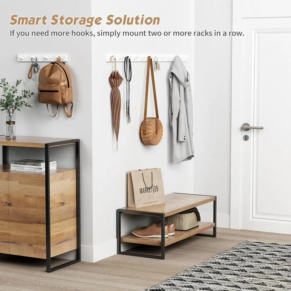 White Wall Mounted Coat Rack 16 Hooks 4 Pack Large Wood Entryway Heavy Duty Modern for Clothes Bags Hats Purses Closet