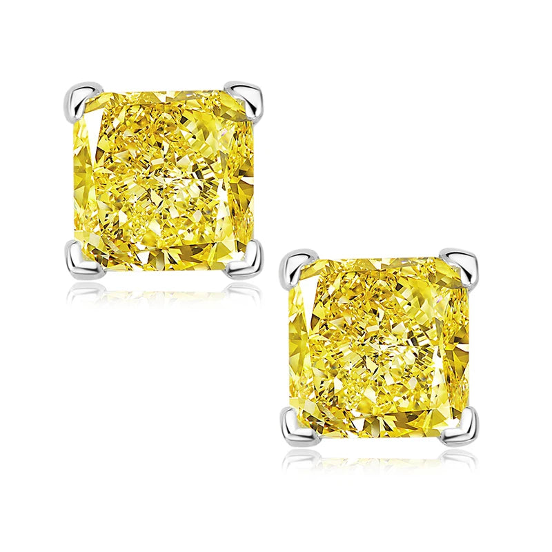 925 Sterling Silver Ladies Classic Four-Prong Ear Stud Princess Cut Fashion Simple Zircon Earrings for Women Fine Jewelry Gift