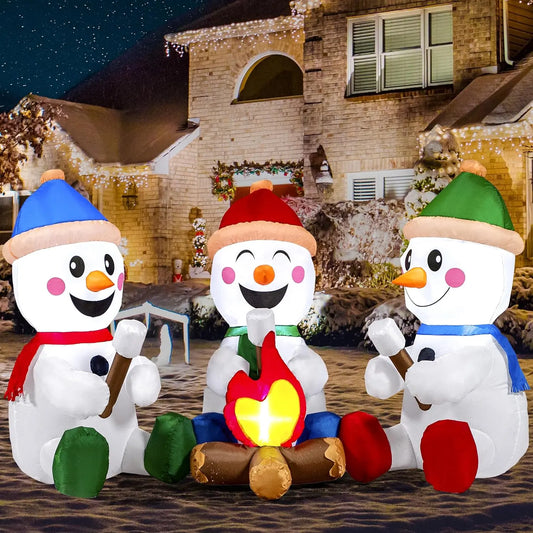 JOYFY 6 FT Long Christmas Inflatable Snowman with Campfire with Built-in LEDs for Xmas Party  Christmas Blow Up Yard Decoration