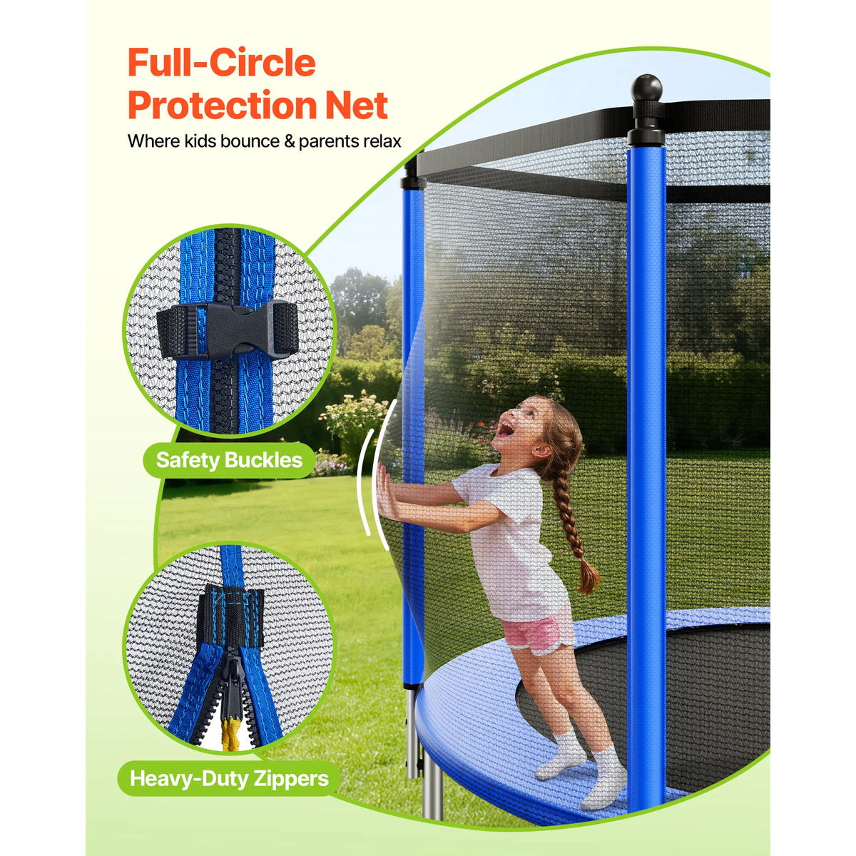 SucceBuy Outdoor Trampoline With Enclosure Net 8 To 16 Ft For Kids And Adults