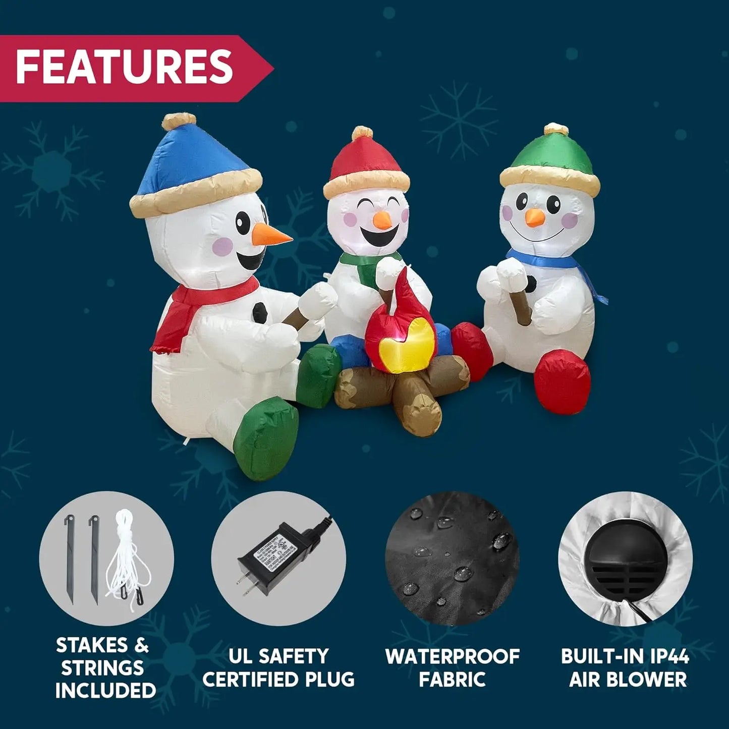 JOYFY 6 FT Long Christmas Inflatable Snowman with Campfire with Built-in LEDs for Xmas Party  Christmas Blow Up Yard Decoration