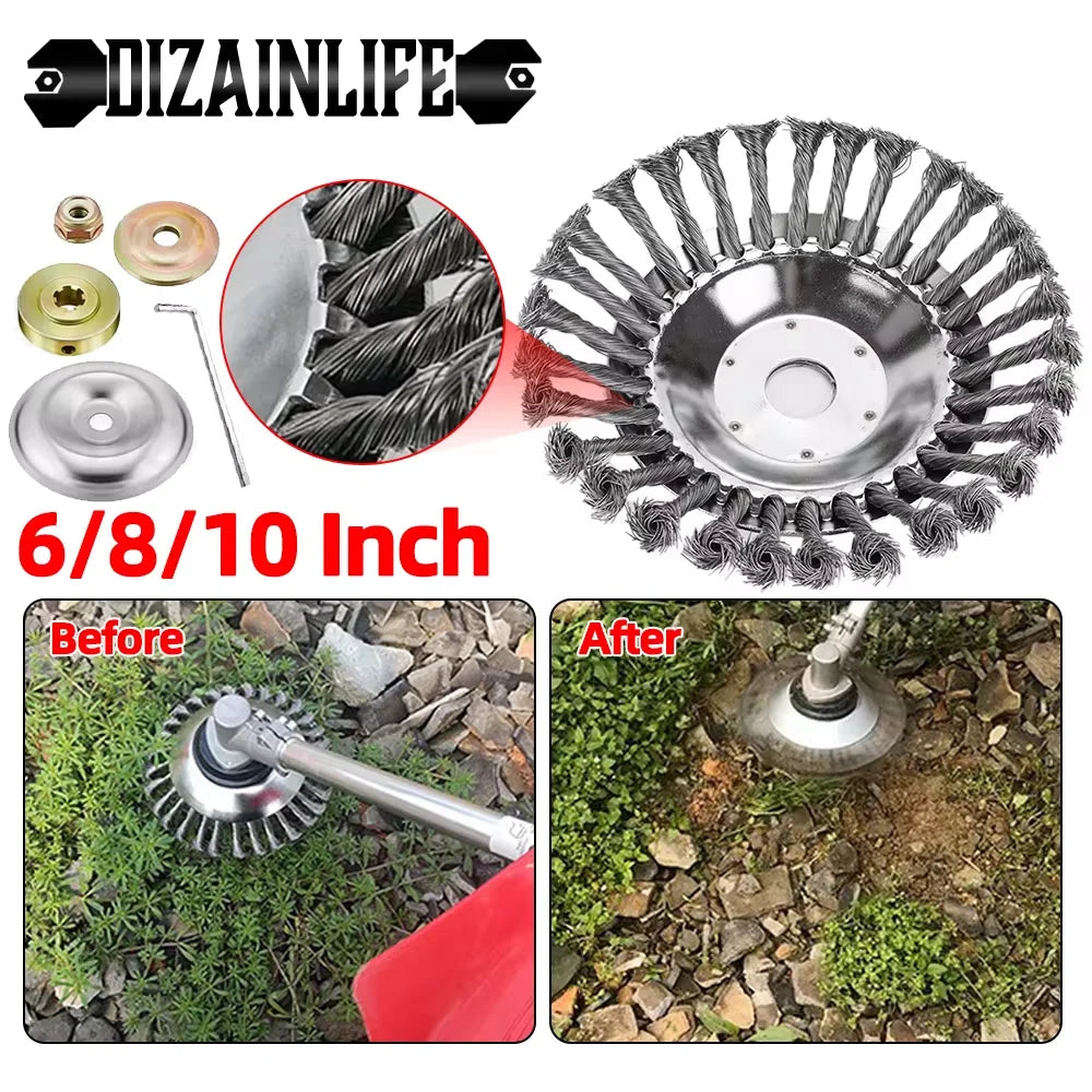 10 Inch Steel Wire Wheel Brush Universal Garden Grass Trimmer Head Removal Rust Weed Brush Cutter Head Lawn Mower Brush Cutter