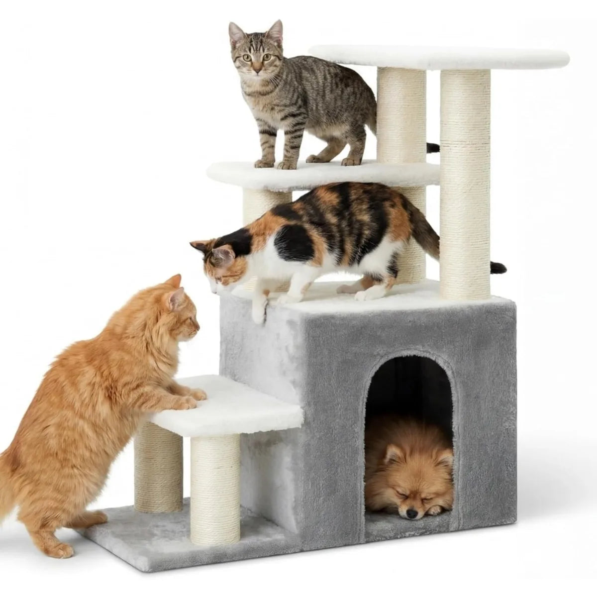 Pet Stairs for Cats and Small Dogs 29.5 inch High Steps with Condo Cave and Sisal Scratchers for Indoor Use