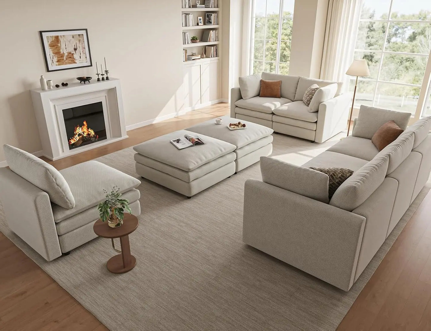 97" Modular L-Shaped Cloud Sofa, 29.1" Deep Seat & Movable Ottoman for Living Room, Custom
