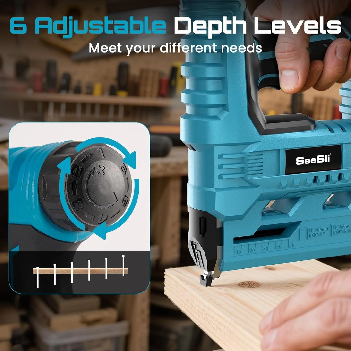 SEESII 18 Gauge Cordless Brad Nail Gun 1000 Brad Nails Cordless Stapler Framing Nailer Furniture Power Tool With 2pcs Battery