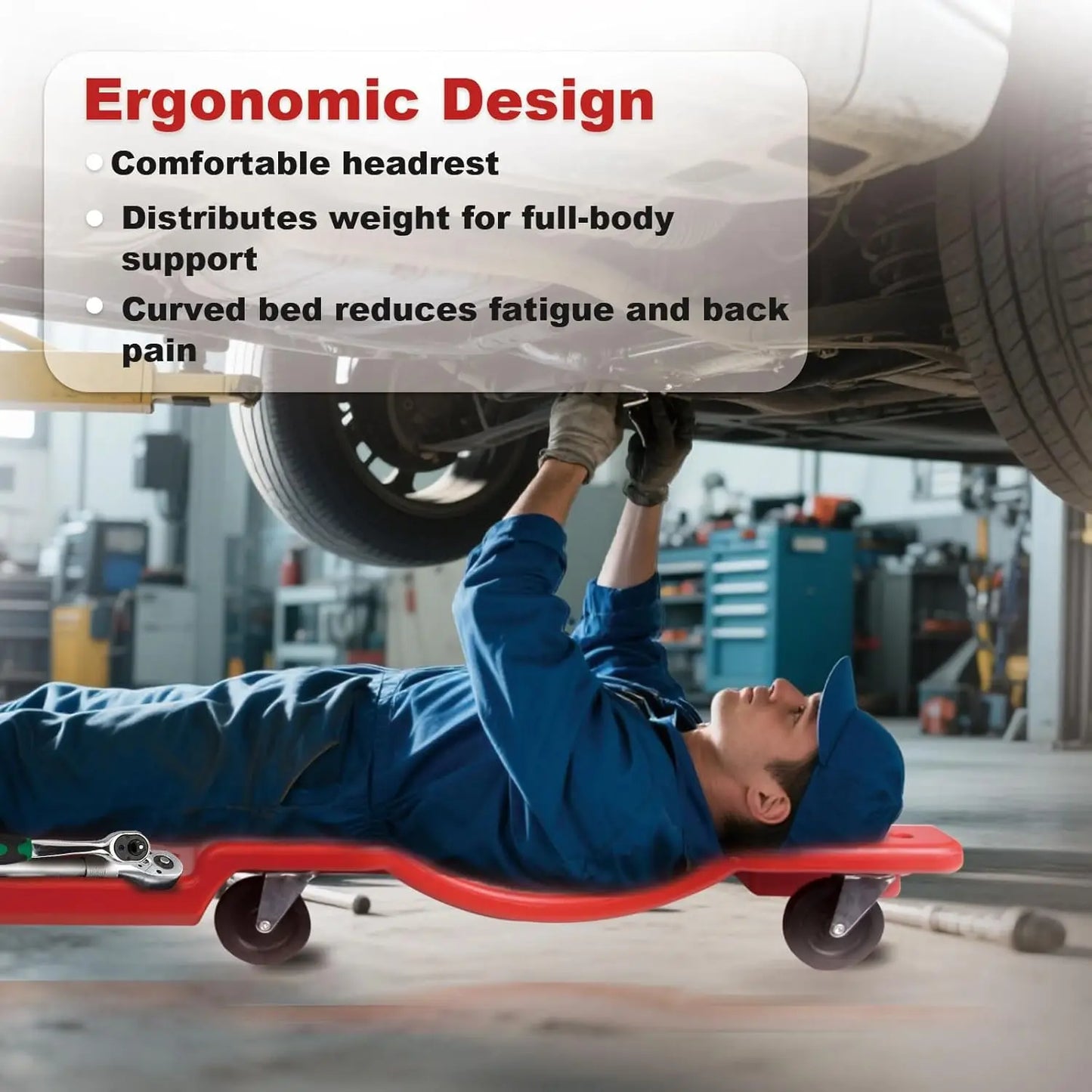 36 Inch Mechanic Rolling Garage Crawler with Padded Headrest, Lightweight Car Crawler, Mechanic Cart with Dual Tool Trays and Qu