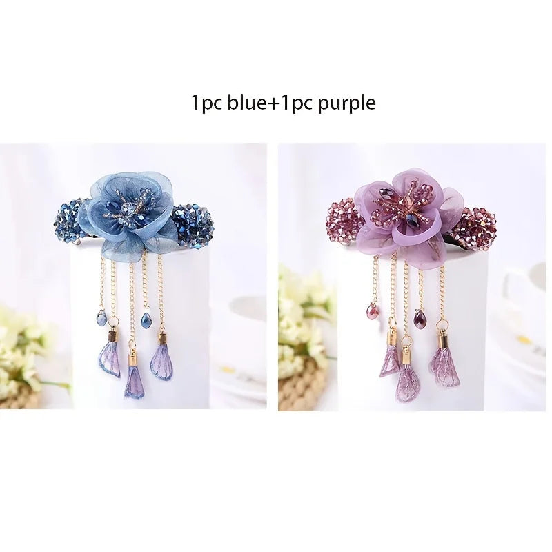 2pcs/ set, a classical and elegant fringed hairpin with flower hairpin, a simple and exquisite lace hairpin in a retro style, ha
