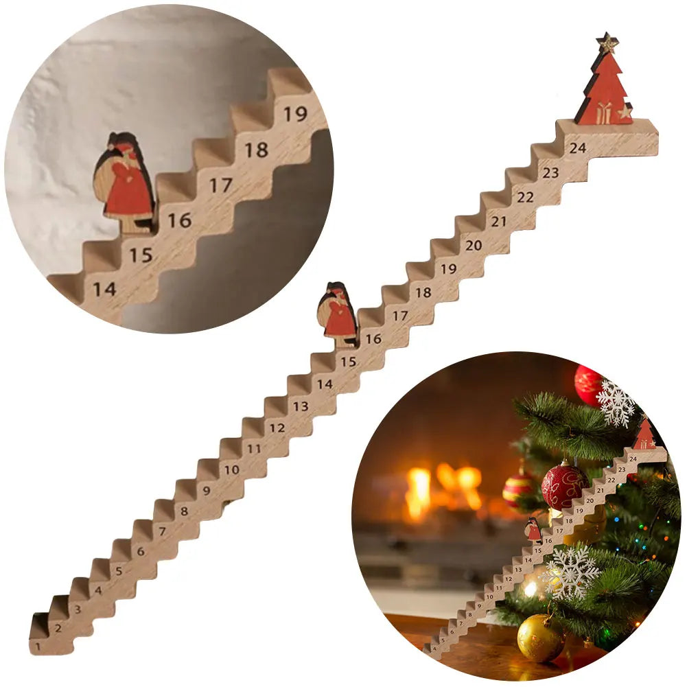 Christmas Advent Calendar 2024 Tabletop Wooden Ornament Santa Claus Climbing Stairs Calendar 24 Days Xmas Countdown Calendar