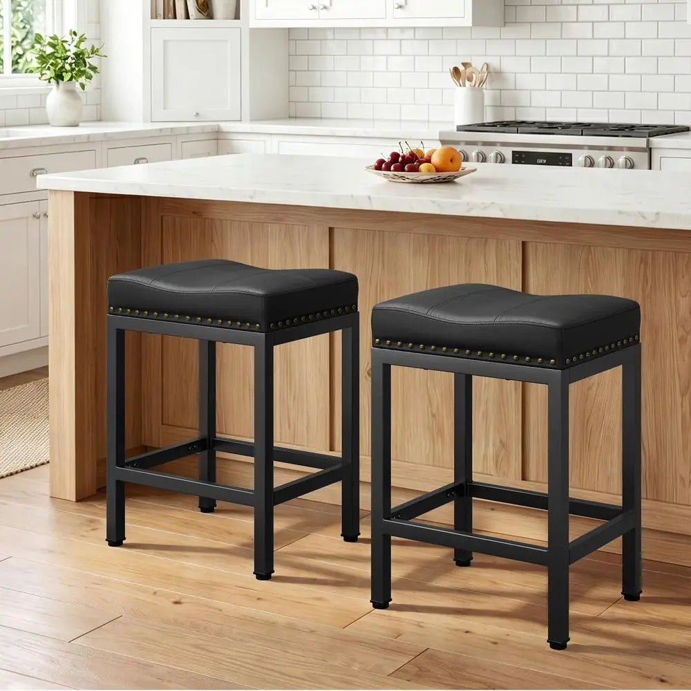 24 Inch Bar Stools Set of 2 PU Leather Counter Height Chairs with Footrest
