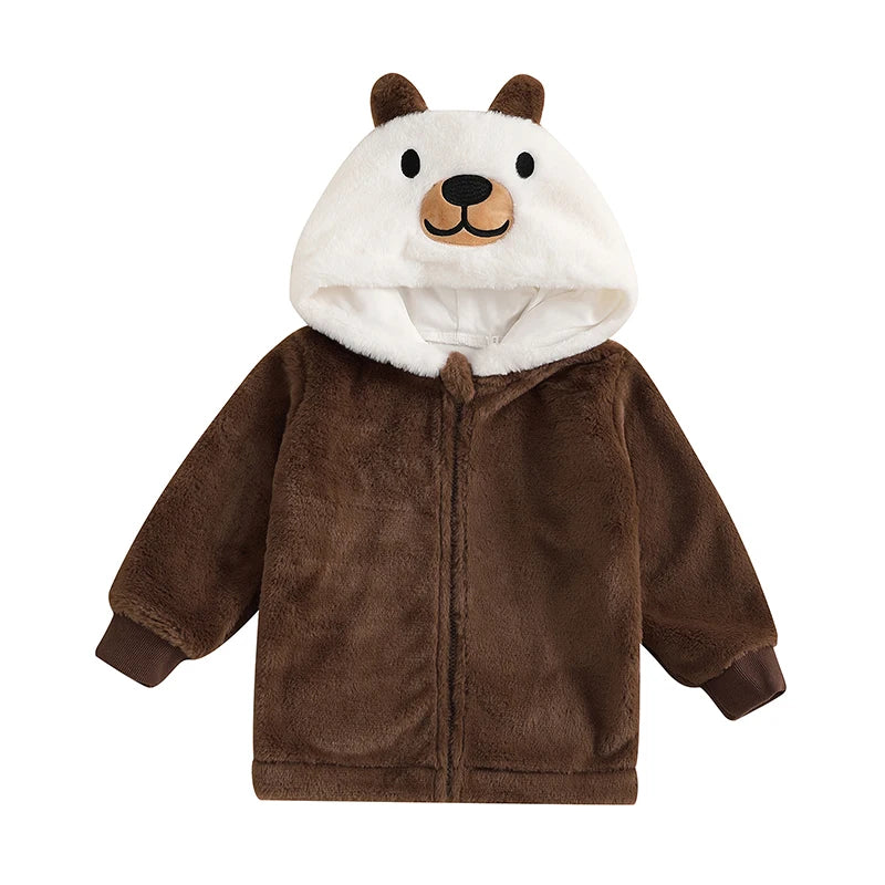 Adorable Toddler Plush Jacket Warm Winter Coat with Hood Zipper Front Fleece Outfit for Girls Cute Animal Design