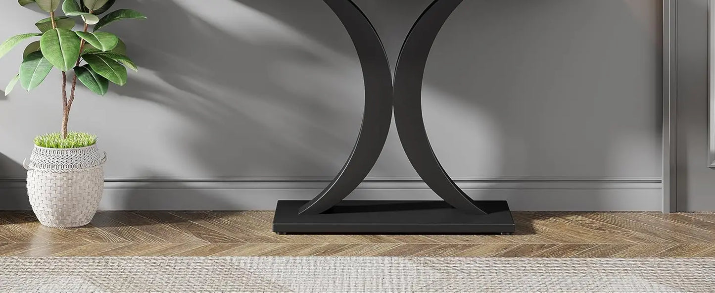 LITTLE TREE Industrial Console Table, 40 inch Narrow Entryway Foyer Table with Geometric Base, Accent Table for Living Room