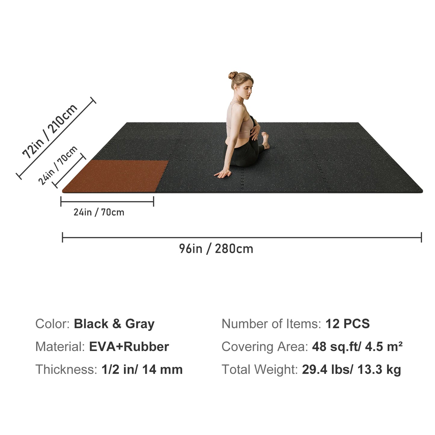 SucceBuy 25/12/6 PCS 1/2 inch Thick Gym Floor Mats EVA Foam & Rubber Top Interlocking Workout Floor Mats Waterproof  Mats