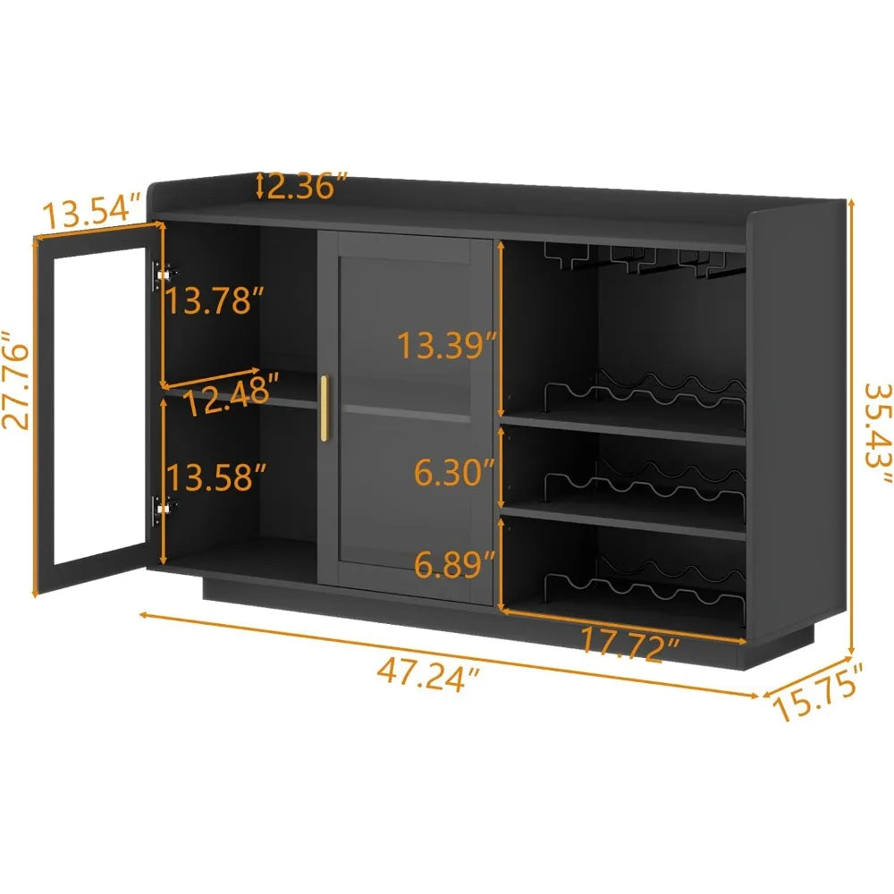 Wine Bar Cabinet with LED Lights, Floating Coffee Bar with Glass Rack and Removable Wine Racks, Modern Buffet Sideboard w